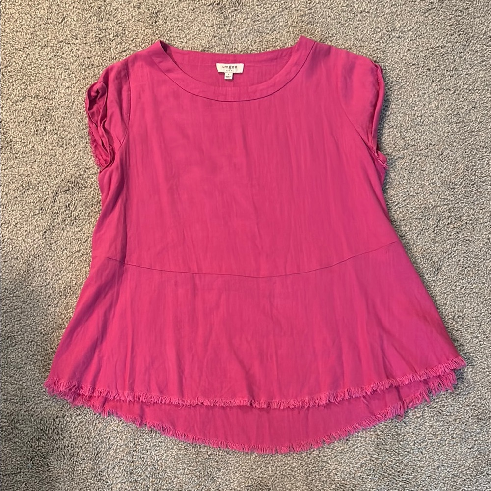 Umgee Magenta Blouse with Frayed Hem